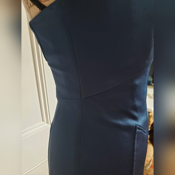 Zac Pozen teal body-hugging dress with structure, front bow, back zips sz XS - Picture 11 of 14